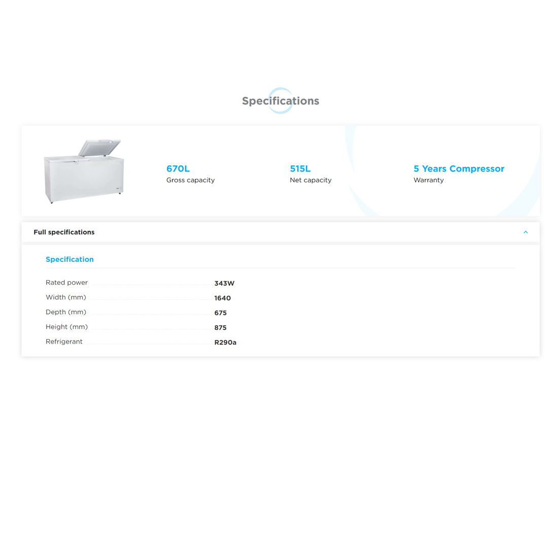 Midea 670L Chest Freezer WD-670WR | Removable Gasket | Rollers for Easy Movement | Silent Hinges | 1 Year Warranty