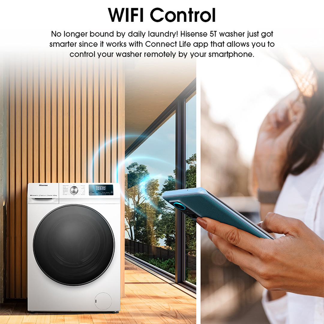 HISENSE 8.5KG/6KG Front Load DD Inverter Washer Dryer WD3Q8543BW | WIFI Control | Pure Steam | Allergy Steam | Durable Inverter | Pure Jet | Drum Clean | Quick Wash | Delay End | Raindrop Drum | Washer Dryer with 2 Year Warranty