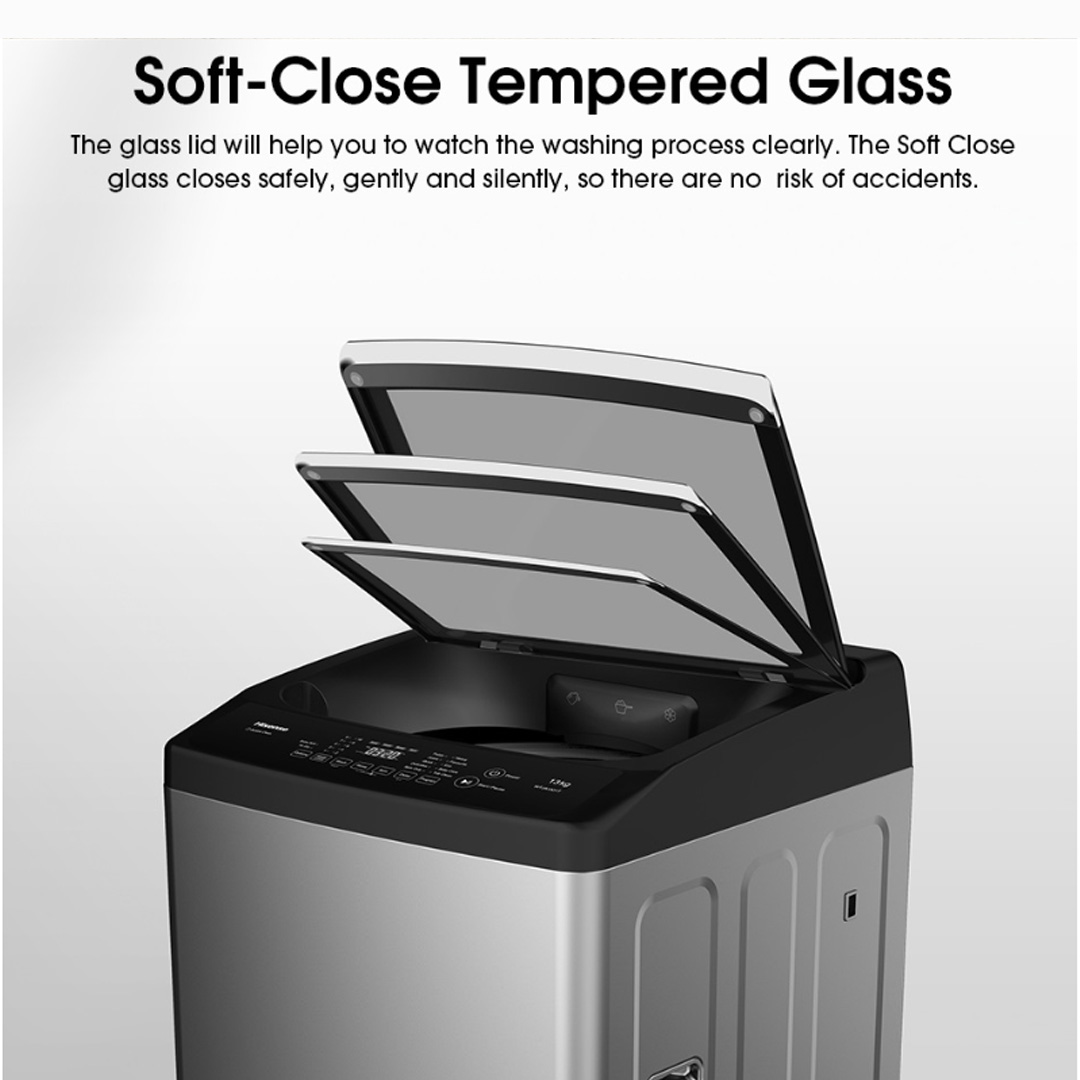 HISENSE 13KG Top Load Washing Machine with HIJAB Mode WTJA1301T | Double Magic Filter | Tub Clean | Delicates | Auto Balance | Air Dry | Pearl Drum | Wide Voltage | Blubble Clean | Extra Soft | Double Magic Filter | Washing Machine with 2 Year Warranty