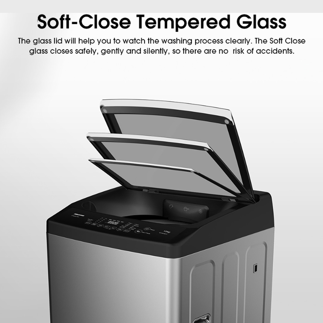 HISENSE 10.5KG Top Load Washing Machine with HIJAB Mode WTJA1101T | Bubble Clean | Soft-Close Tempered Glass | Air Dry | Delicates Mode | Double Magic Filter | Tub Clean | Double Water Flow | Washing Machine with 2 Year Warranty