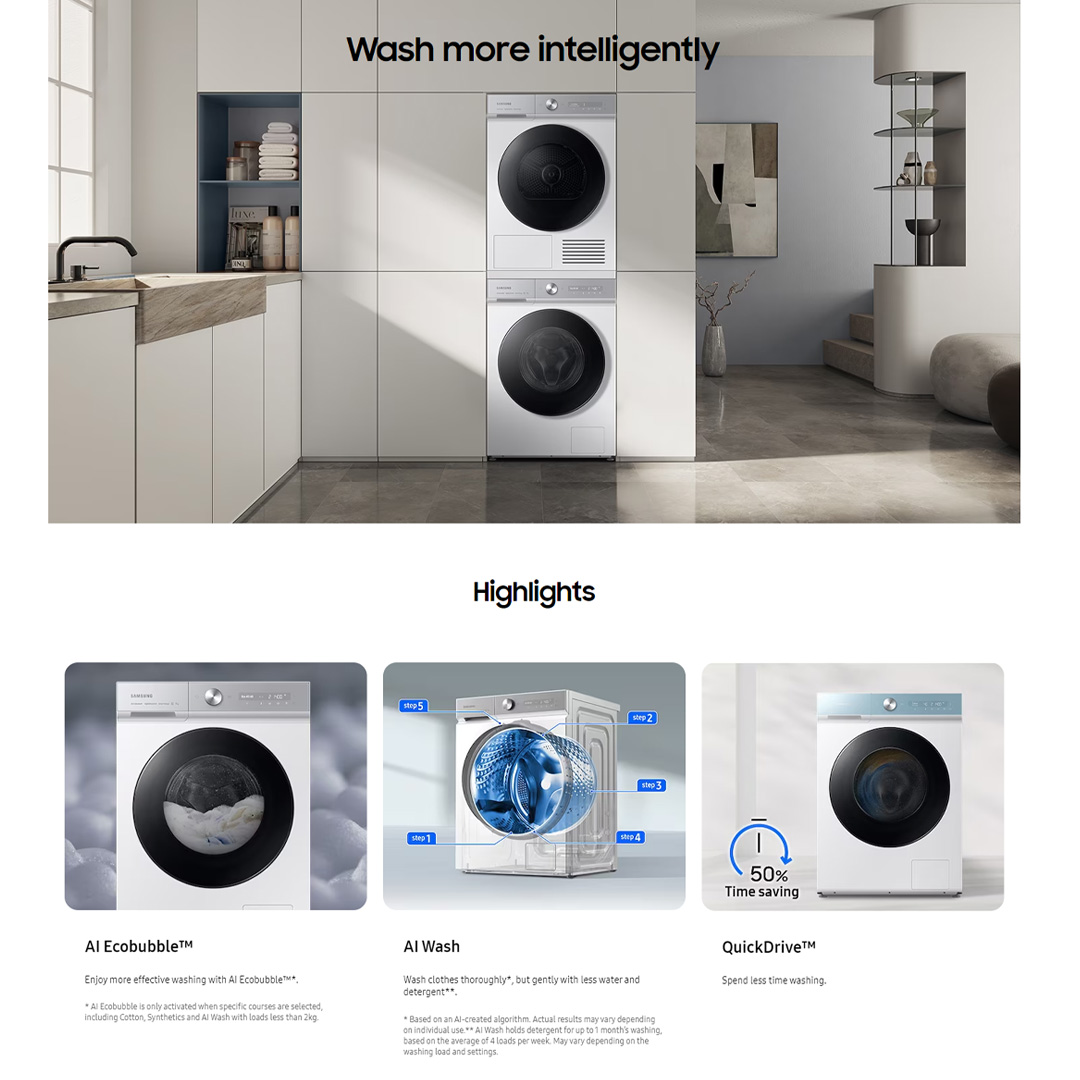 SAMSUNG 13KG BESPOKE Front Load Washing Machine with AI Ecobubble and AI Wash WW13BB944DGBFQ | AI Wash | AI Control | QuickDrive | AI Eco Bubble™ | Hygiene Steam | Washer with 1 Year Warranty