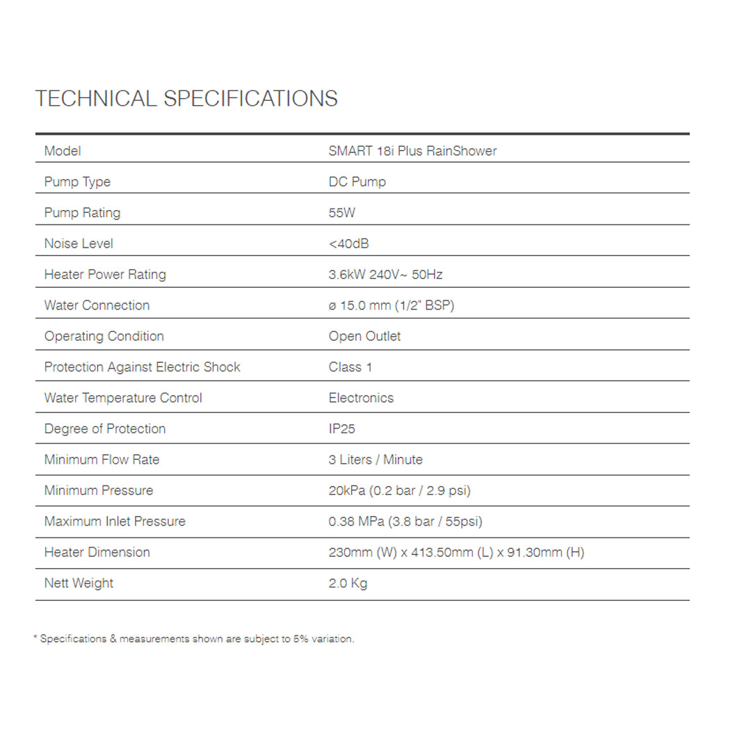 ALPHA 55W DC Pump Water Heater SMART 18i Plus RainShower | Energy Saving Mode | Slash Proof | Safety Thermal-Cut Off | Shock Proof | Silent Mode | Cooper Heater | Anti-Leak Tank | Water Heater with 1 Year Warranty