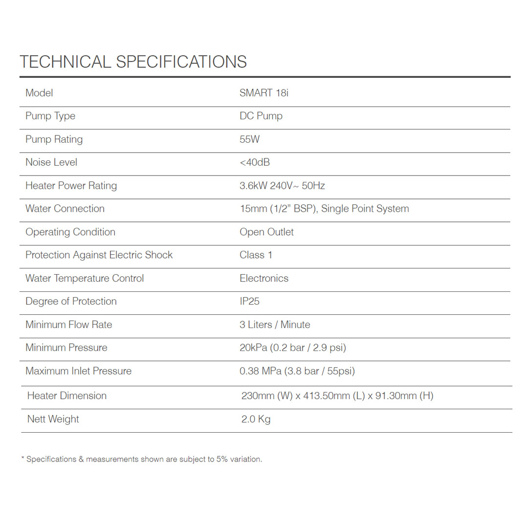 ALPHA 55W DC Pump Water Heater  SMART 18i | Energy Saving Mode | Slash Proof | Safety Auto-Cut Off | Silent Mode | Cooper Heater | Anti-Leak Tank |  Water Heater with 1 Year Warranty