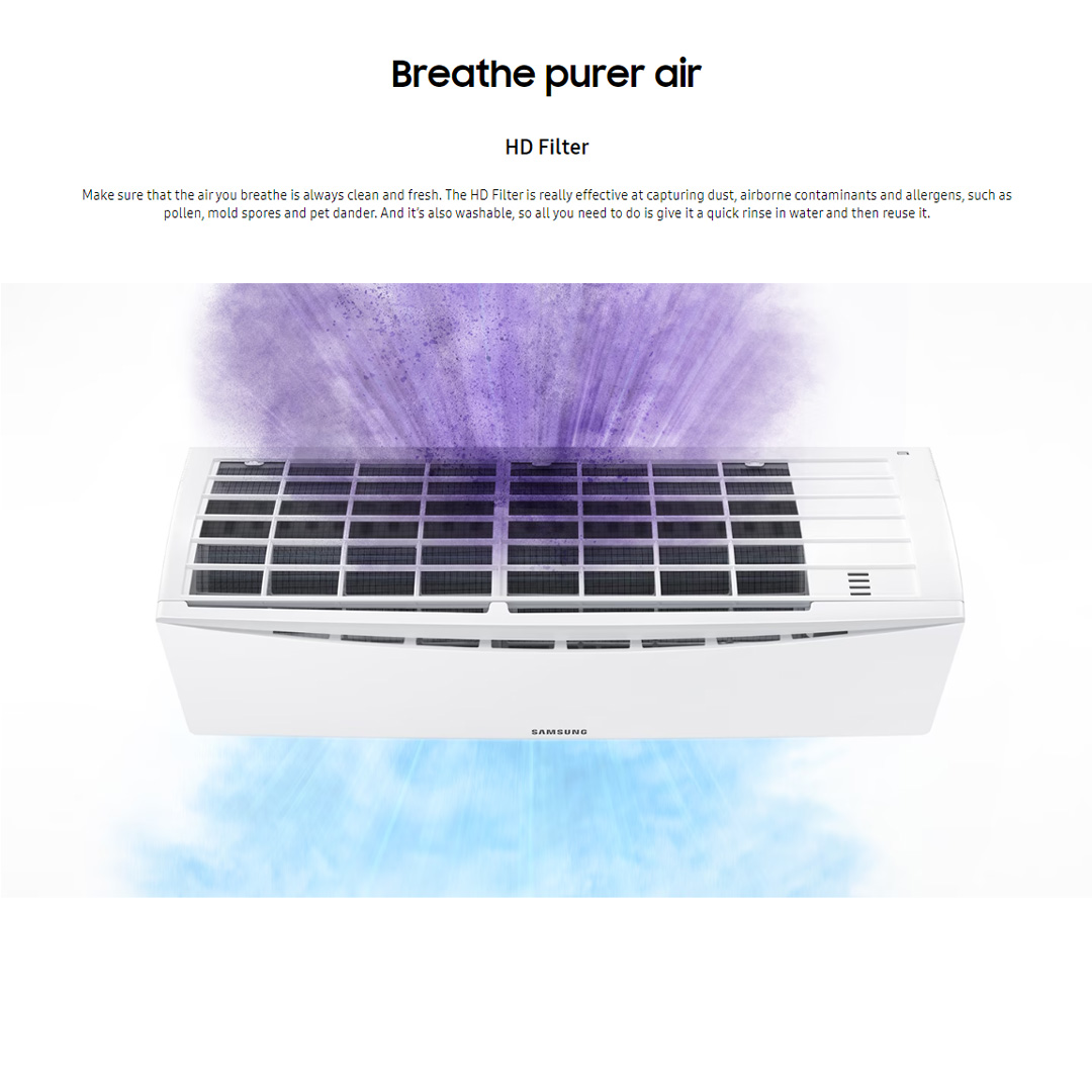 SAMSUNG 2.5HP R32 S-Essential Non-Inverter Wall Mount Air Conditioner AR24TGHQABUNME/AR24TGHQABUXME | S-Essential | HD Filter | Fast Cooling | DuraFin+ | Energy Saving | Auto Swing | Air Conditioner with 1 Year Warranty