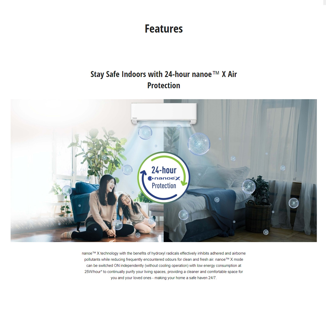 Panasonic 1.5HP R32 Premium Inverter Wall Mount Air Conditioner CS-XU13ZKH/CU-XU13ZKH | Connectivity and Control,Simplified | Clean&Fresh Environment Every Day | Connect&Control Your Air Conditioners Anywhere,Anytime | Air Conditioner with 2 Year Warranty