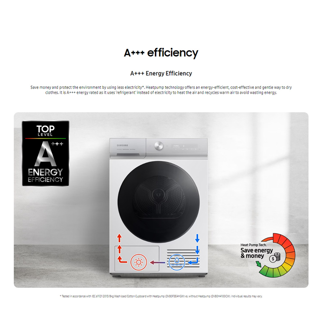 SAMSUNG 9KG Front Load Digital Inverter Heat Pump Dryer with AI Control DV90T8240SX/FQ  | A+++ Efficiency | AI Dry | QuickDrive | Super Speed | Silent Dry | Heat Pump Dryer with 1 Year Warranty