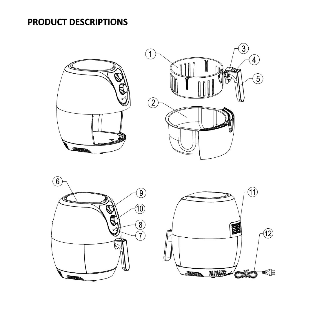 ELBA 3.2L Air Fryer EAF-H3214(BK) | Power: 1,400W | Variable Cooking Functions: Oil Free Frying, Grilling, Baking, Roasting, BBQ | 360° High Speed Hot Air Circulation Technology | Air Fryer with 1 Year Warranty