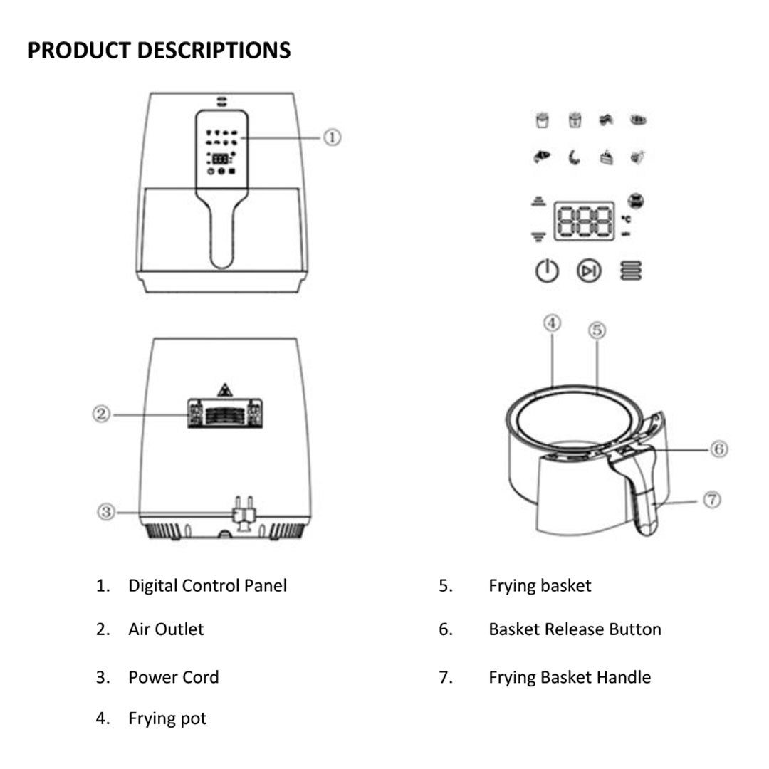 ELBA 3.2L Air Fryer EAF-J3213D(BK) | Power: 1,300W | 8 Preset Cooking Setting | Over Heat Protection | Timer Control | Air Fryer with 1 Year Warranty