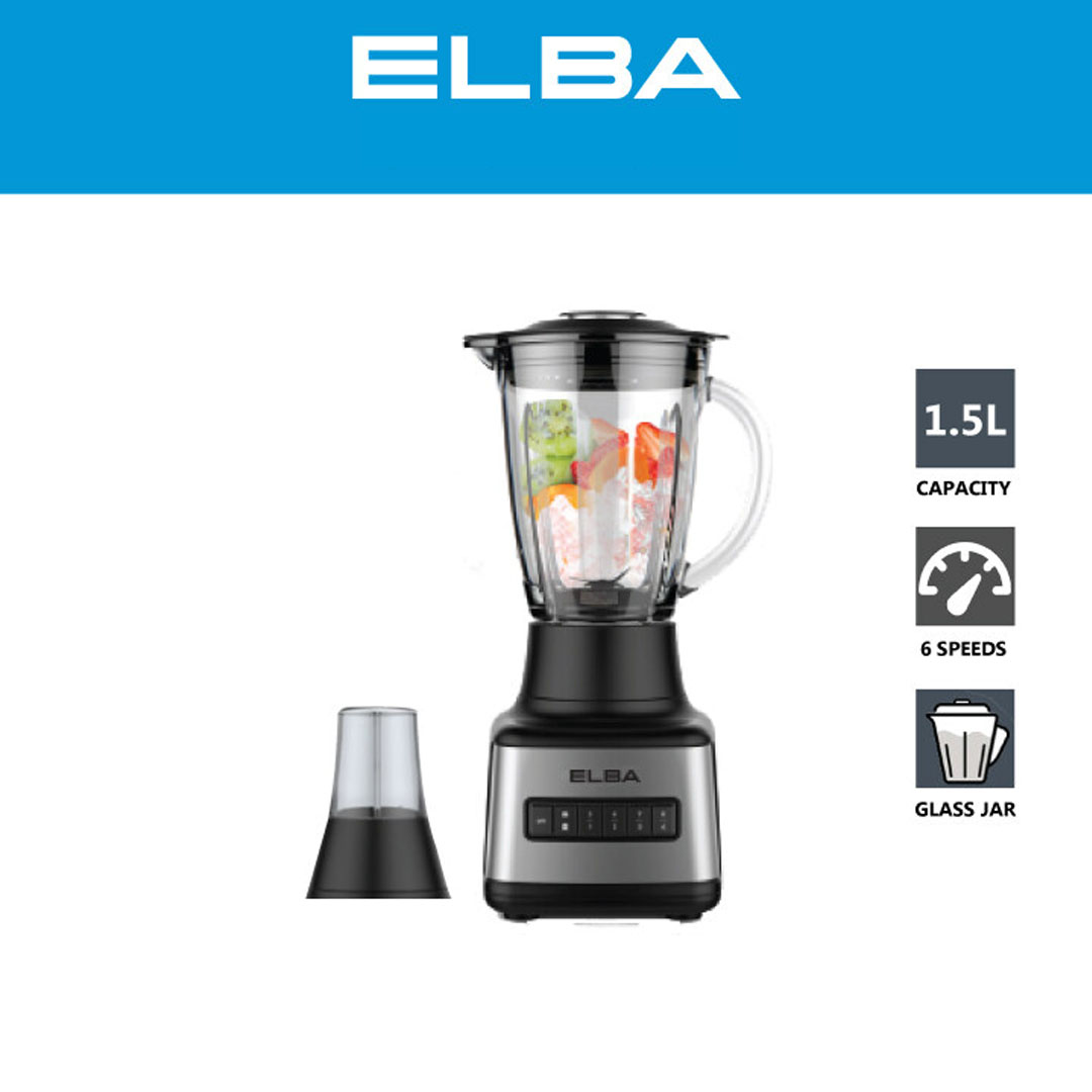 ELBA 1.5L Blender EBG-M1550(WH) | Power: 500W | 2-Speed With Pulse Function | Saferty Locking System | With Grinder | Blender with 1 Year Warranty