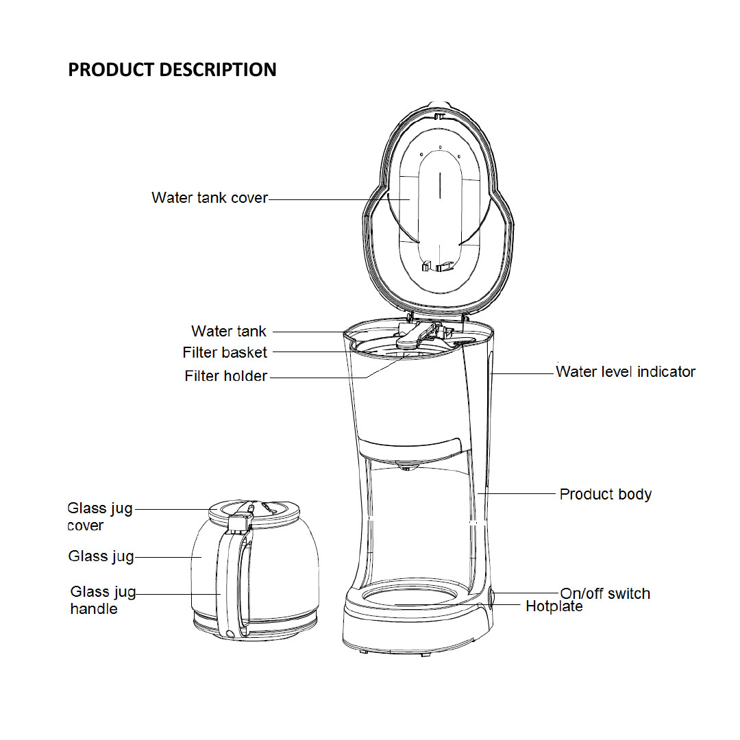 ELBA 1.25L Coffee Maker Machine ECM-D1280(BK) | Removable and Washable Filter Basket | Keep Warm Function | Anti-drip System | Coffee Maker Machine with 1 Year Warranty