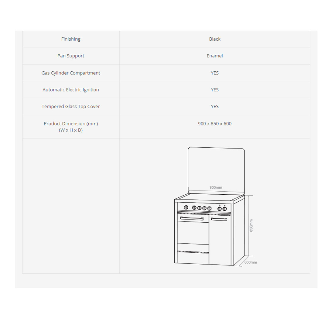 ELBA 2 Burners Gas Cooker EGC-C9703G(BK) | Original Italian SABAF Burner | Safety Valve | Gas Oven | Gas Cooker with 1 Year Warranty