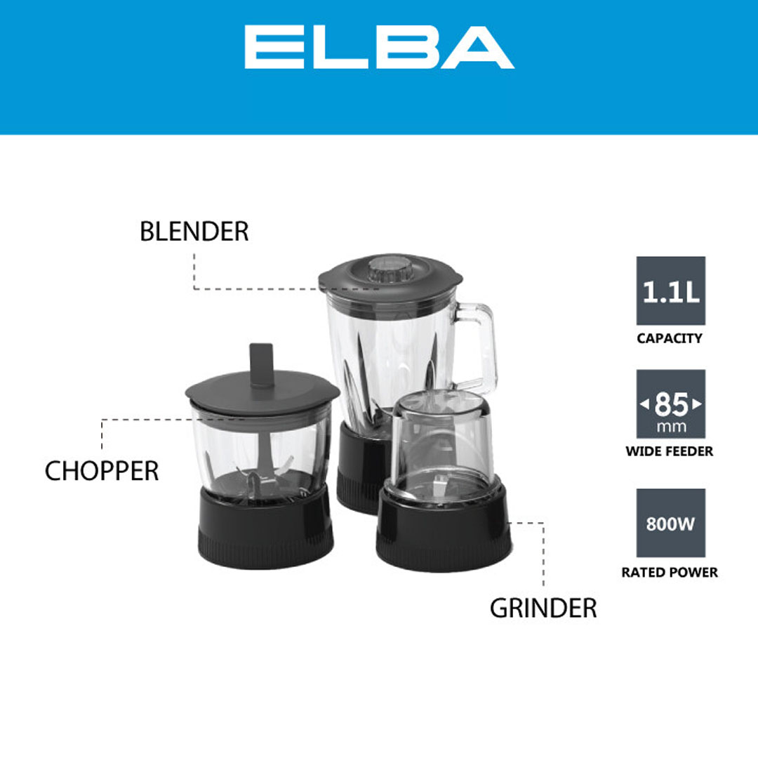 ELBA 1.1 Juice Extractor Stainless Steel EJE-K1188A(SS) | 4-in-1 Blender, Chopper, Juicer, Grinder | 2-Speed Switch Control | Safety Locking System | Juice Extractor with 1 Year Warranty