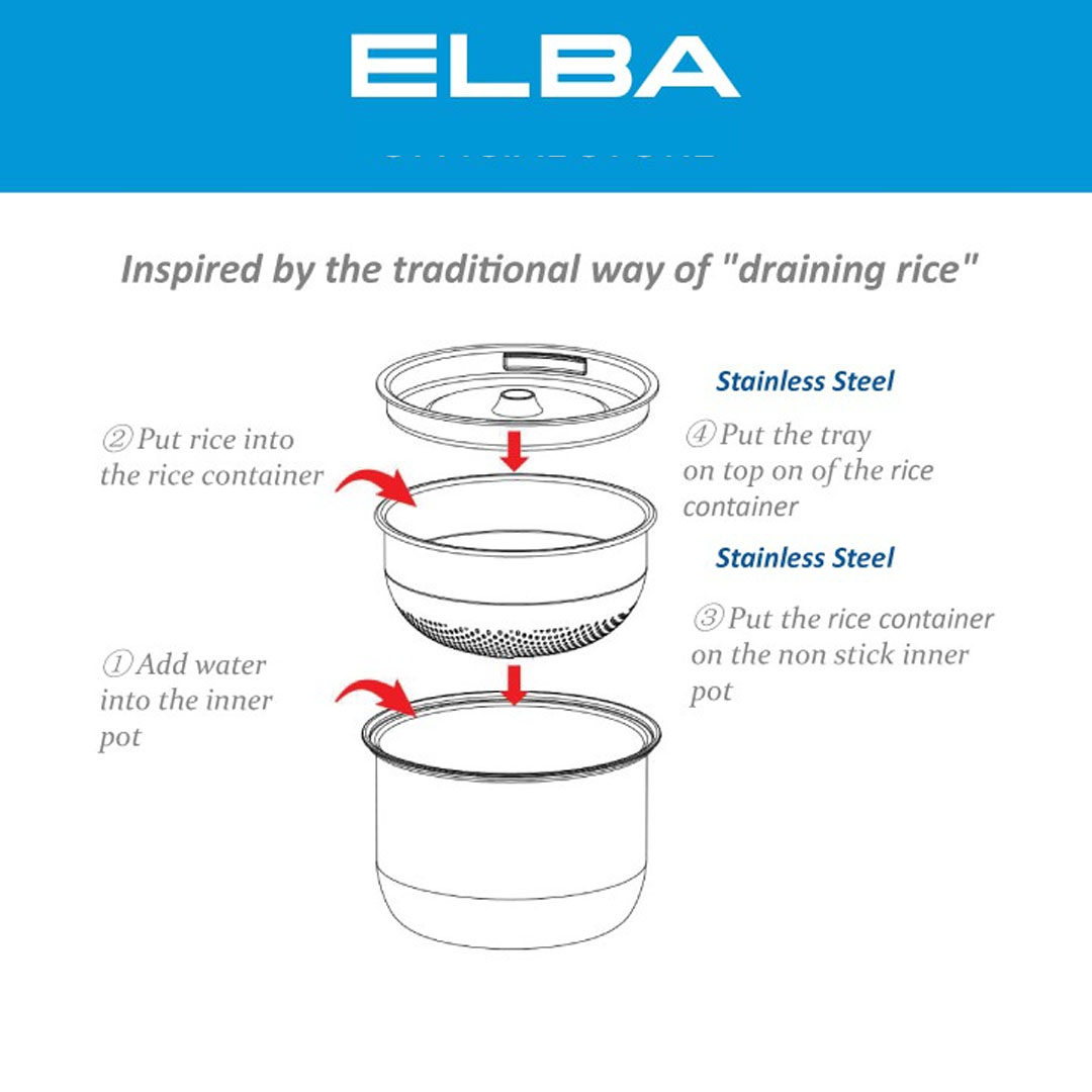 ELBA 2L Microcomputer Rice Cooker ERC-K2050D(BK) | With Low Sugar Rice Cooking Function | Smart Touch Control Panel | 24 Hours Preset Timer | Multi-functional Intelligent Menu | Rice Cooker with 1 Year Warranty