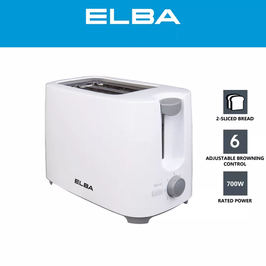 ELBA 2 Slice Bread Toaster ET-G2770(WH) | 7 Browning Level | Auto Pop-up | Crumb Tray | Cancel Function | Bread Toaster with 1 Year Warranty