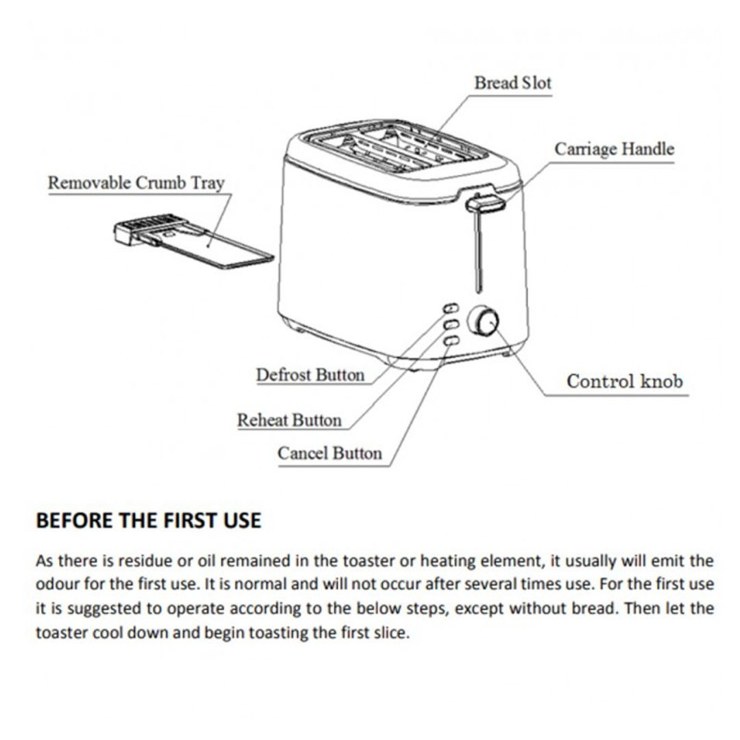 ELBA 2 Slice Bread Toaster ET-J2780(WH) | Power : 800W | 7 Browning Level | Defrost Function | Reheat Function | Cancel Function | Toaster with 1 Year Warranty