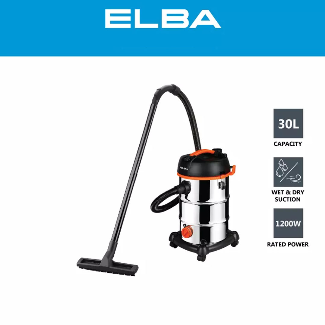 ELBA 1200W Wet & Dry Vacuum Cleaner Stainless Steel EVC-H1231(SS) | Air Blowing Function | With Filter Self-Brushing Function | Dust Capacity: 30L | Vacuum Cleaner with 1 Year Warranty