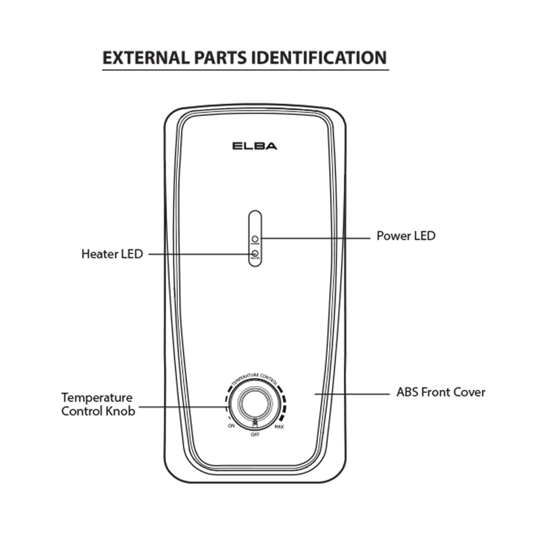 ELBA 3600W Non Pump Water Heater EWH-G3661(SW) | 5-spray Pattern Hand Shower | Splash Proof Protection (IP25 Standard) | Extra Safety DPDT | Water Heater with 1 Year Warranty