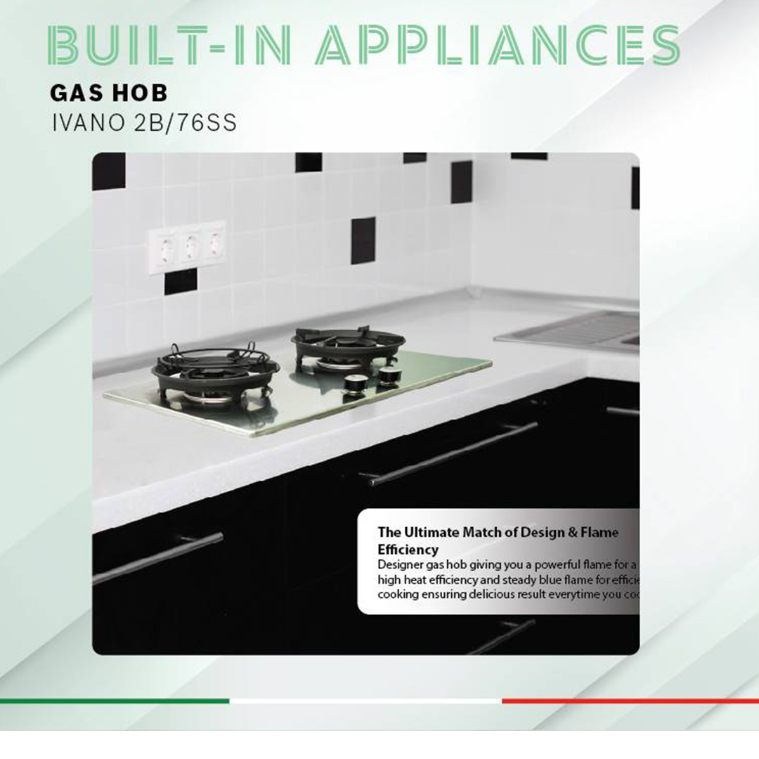 FABER 2 Burners Built-In Stainless Steel Hob IVANO 76 SS | Safety Device |  Easy Cleaning Design |  Cast Iron Pan Support | Hob with 1 Year Warranty