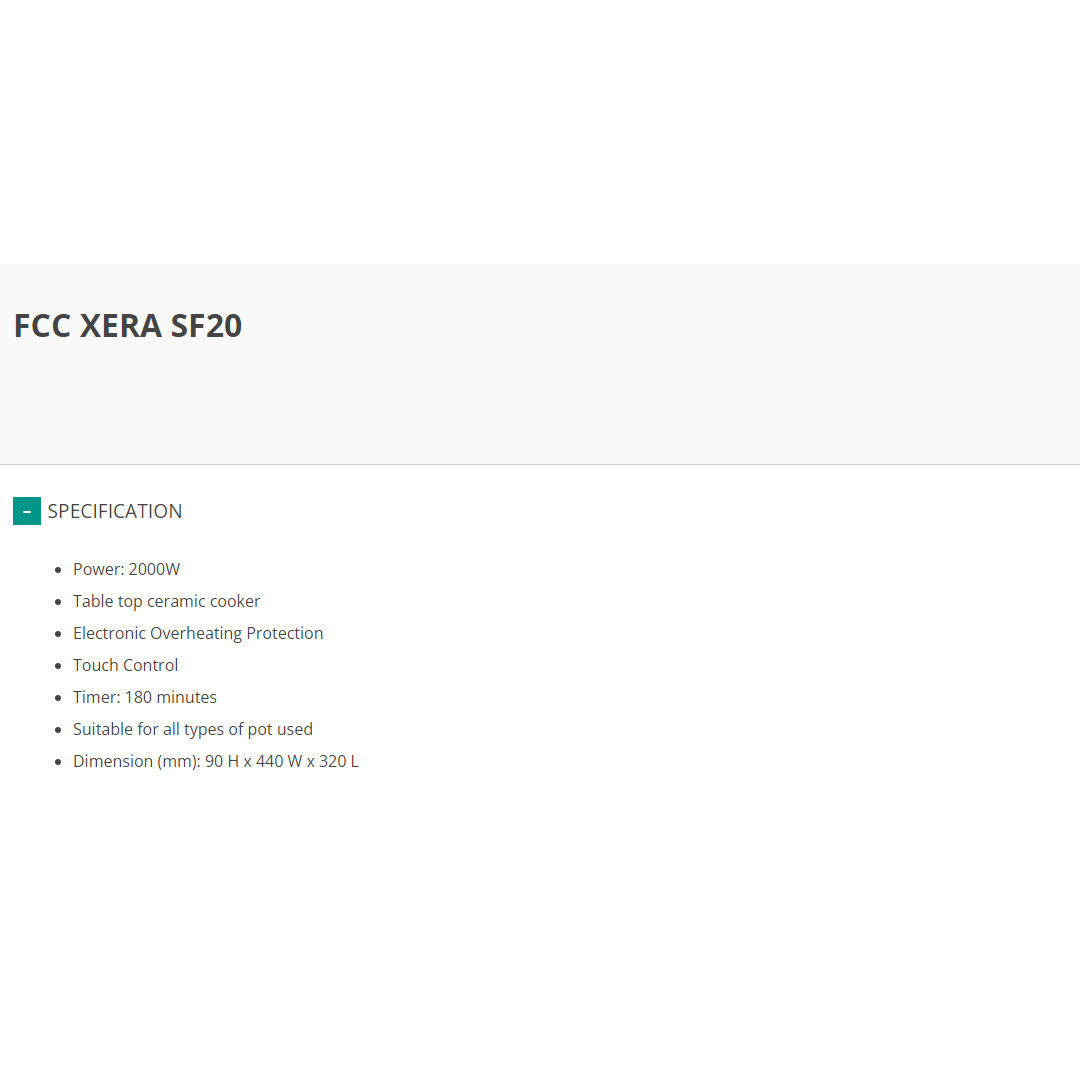 FABER 2000W Ceramic Cooker FCC XERA SF20 | 13amp Power Plug | One Ceramic Plate | Auto Cut-off | Safety Lock | Touch Sensor Control Panel | Ceramic Cooker with 1 Year Warranty