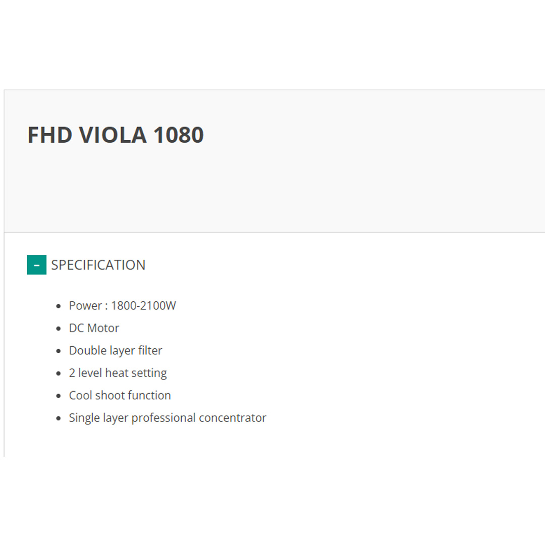 FABER 2100W Hair Dryer FHD VIOLA 1080 | Double Layer Filter | 2 Level Heat Setting | Cool Shoot Function | Single Layer Professional Concentrator | DC Motor | Hair Dryer with 1 Year Warranty