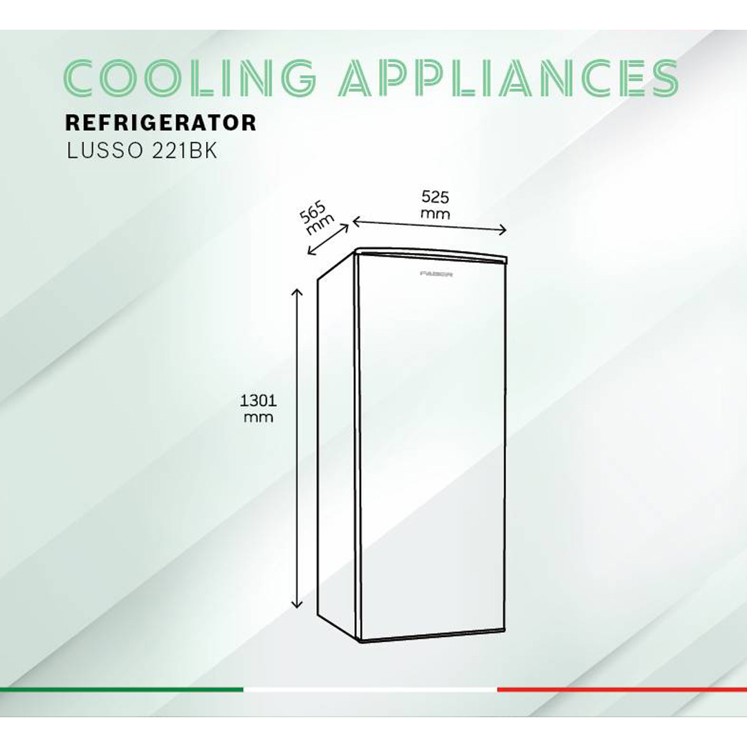 FABER 220L 1 Door Refrigerator LUSSO 221BK | 20x Stronger Tempered Glass Tray | Refrigerant R600a | Fridge with 1 Year Warranty & Compressor with 10 Years Warranty