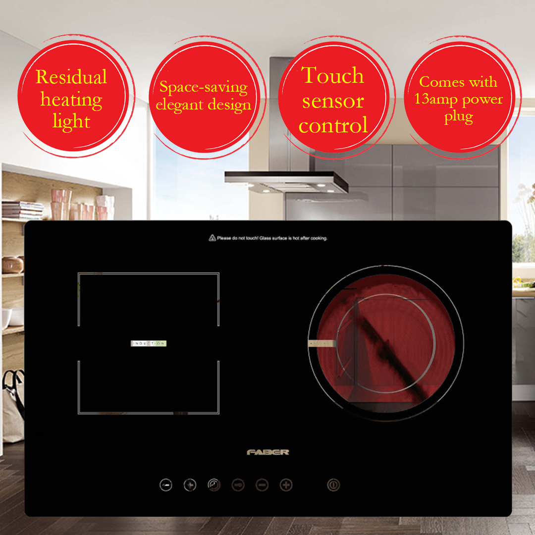 FABER 2 Burners Built-In Ceramic Induction Hob FIC 3100 C | Suitable for All Types of Pot Used | Electronic Overheating Protection | Residual Heating Light | Touch Sensor Control | Induction Hob with 1 Year Warrant