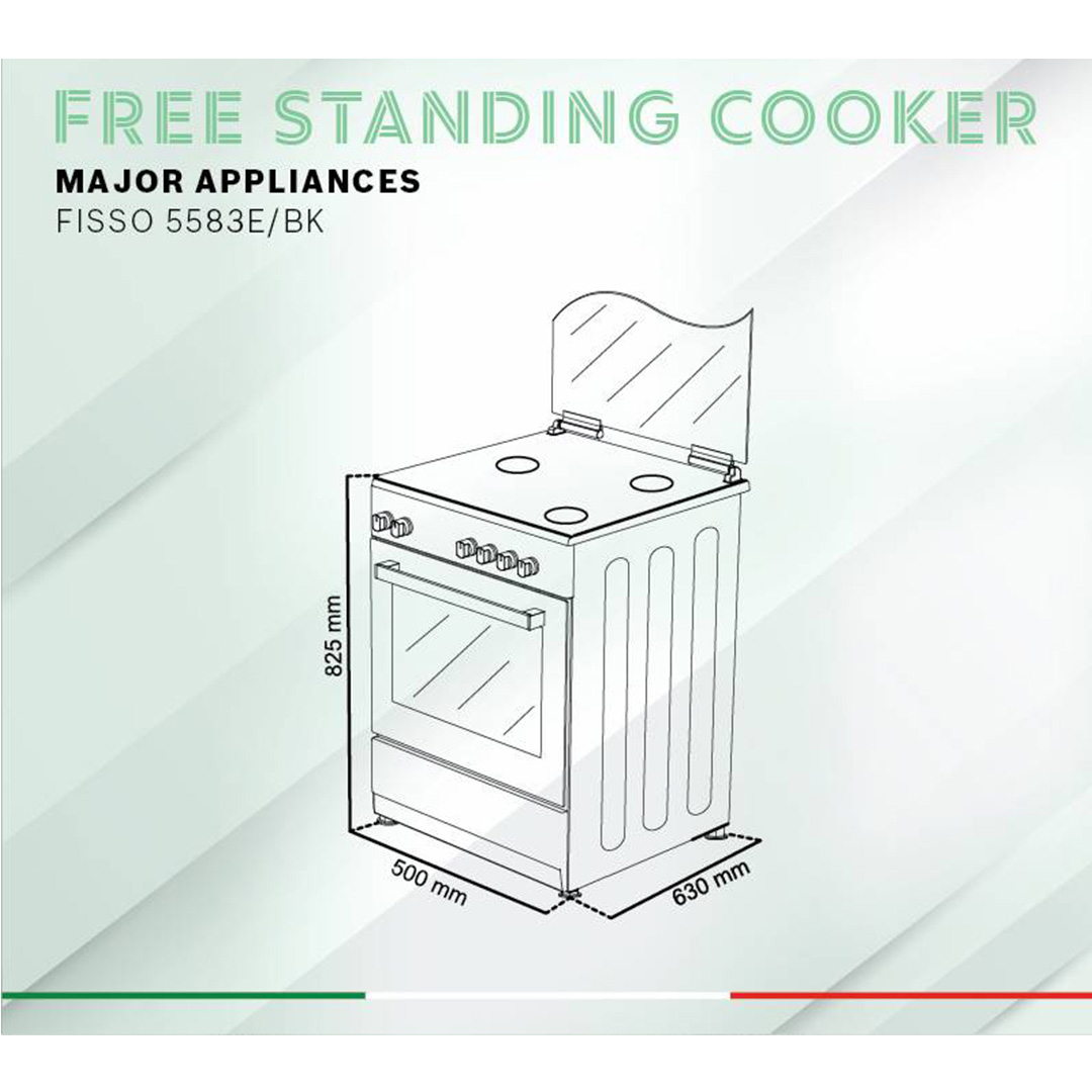 FABER 3 Burner Free Standing Cooker FISSO 5583E/BK | Full Electric Oven with 5 Functions | Auto ignition Hobs | Enamel Pan Support | Cooker Hob with 1 Year Warranty