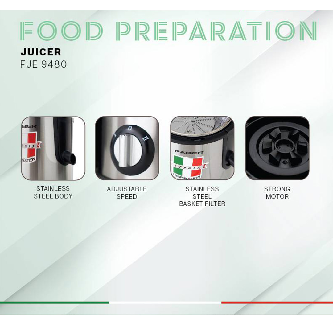 FABER 1.5L Juice Extractors FJE 9480 | 2-Speed Control | 65mm Diameter Extra Large Feeding Tube | 1.5L Pulp Container | Juice Extractors with 1 Year Warranty