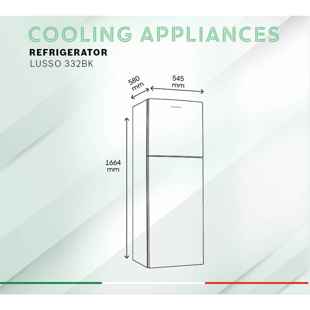 FABER 330L 2 Doors Refrigerator LUSSO 332BK | 20x Stronger Tempered Glass Tray | Refrigerant R600a | Fridge with 1 Year Warranty & Compressor with 10 Years Warranty