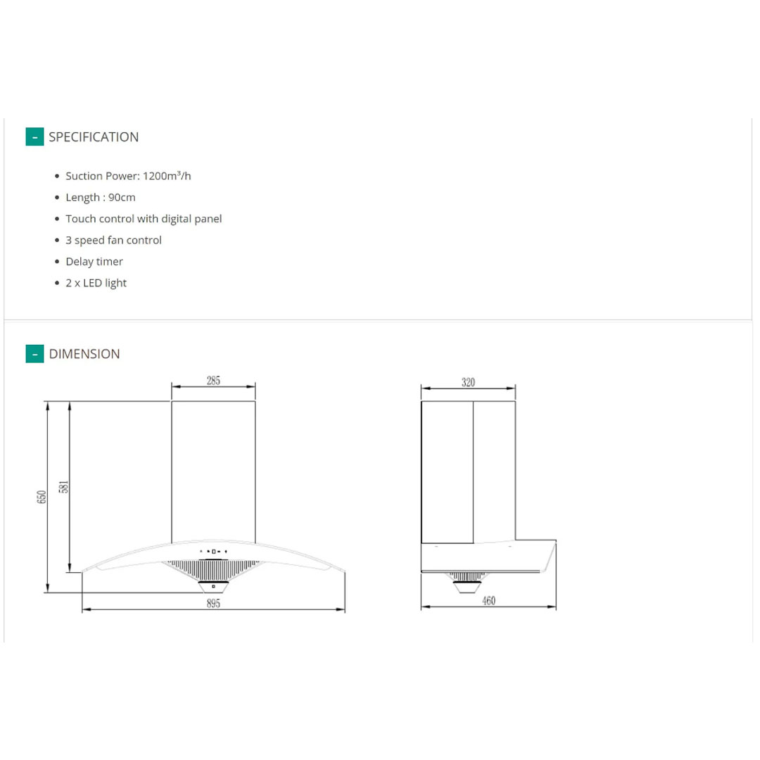 FABER 1200m³/h Designer Hood FABERJET CAPPA 90SS | Touch Control with Digital Panel | 3 Speed Fan Control | Delay Timer | Build-in Hood with 1 Year Warranty
