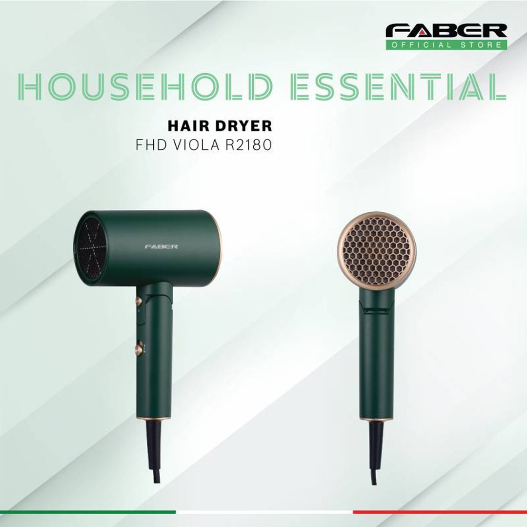 FABER 2100W Ionic Hair Dryer FHD VIOLA R2180 | 3 Layer Filter | 2 Level Heat Setting | Cool Shoot Function | Double Layer Professional Concentrator | Ionic Function | Hair Dryer with 1 Year Warranty