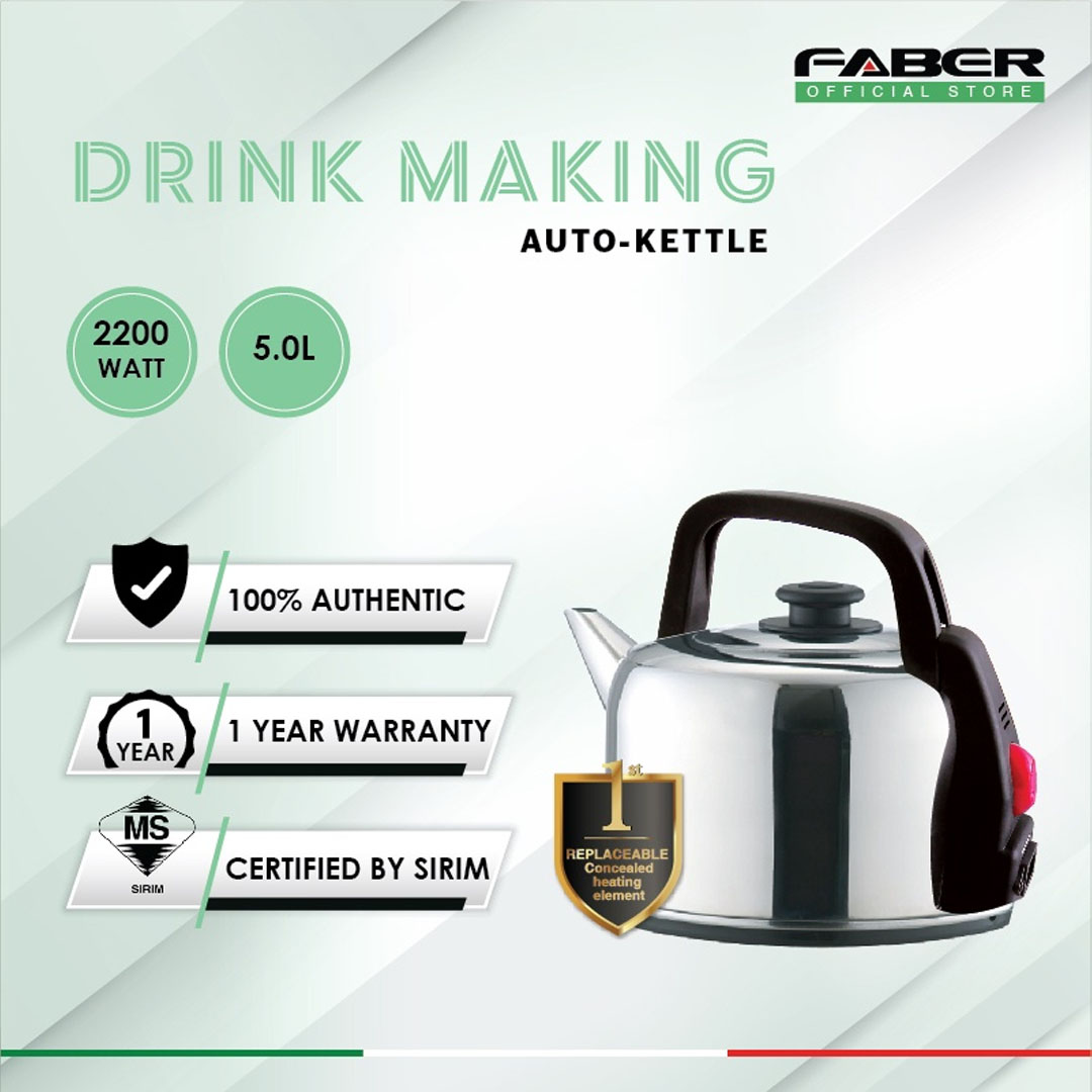 FABER 5L Kettle FK 5006 | Easy Boiling | Double Boil Dry Protection | Auto Switch-off | Cool Touch Base | Kettle with 1 Year Warranty