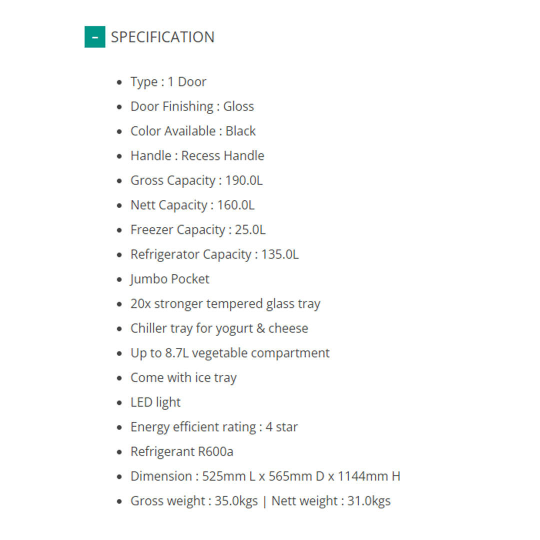 FABER 190L 1 Door Refrigerator LUSSO 191BK | 20x Stronger Tempered Glass Tray | Refrigerant R600a | Fridge with 1 Year Warranty & Compressor with 10 Years Warranty