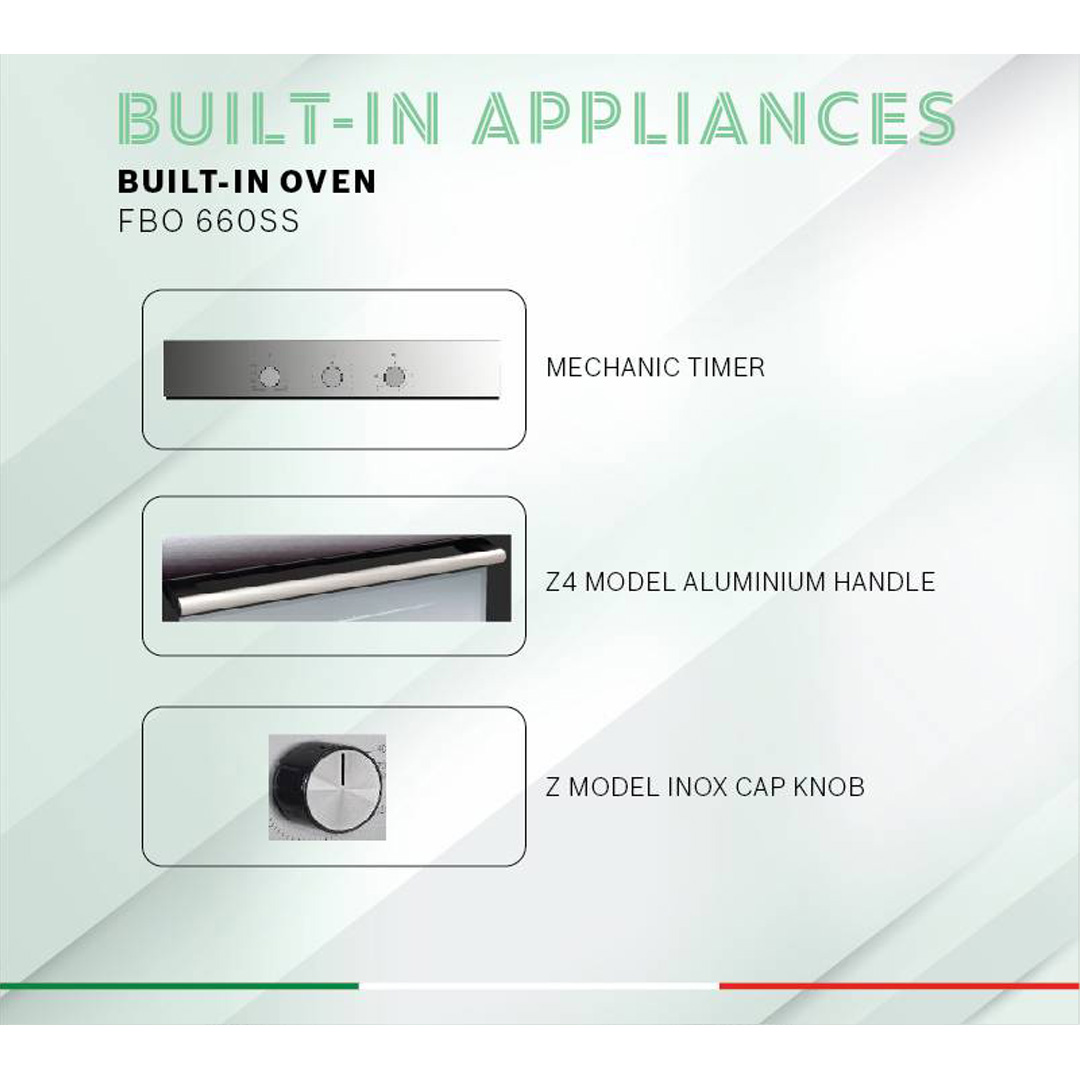 FABER 66L Build-in Oven FBO 660 SS | 8 Functions Electric Oven | Double Glass Door | Stainless Steel Body | Build In Oven with 1 Year Warranty