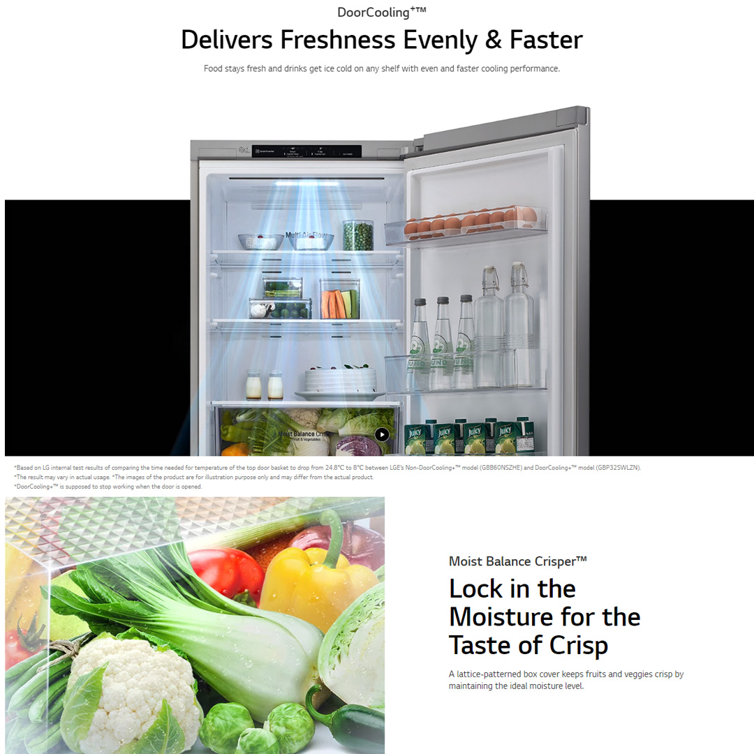 LG 335L 2 Doors Bottom Mount Smart Inverter Refrigerator  GC-B369NLRM | Multi Air Flow | Moist Balance Crisper | Smart Diagnosis | Refrigerator with 1 Year Warranty