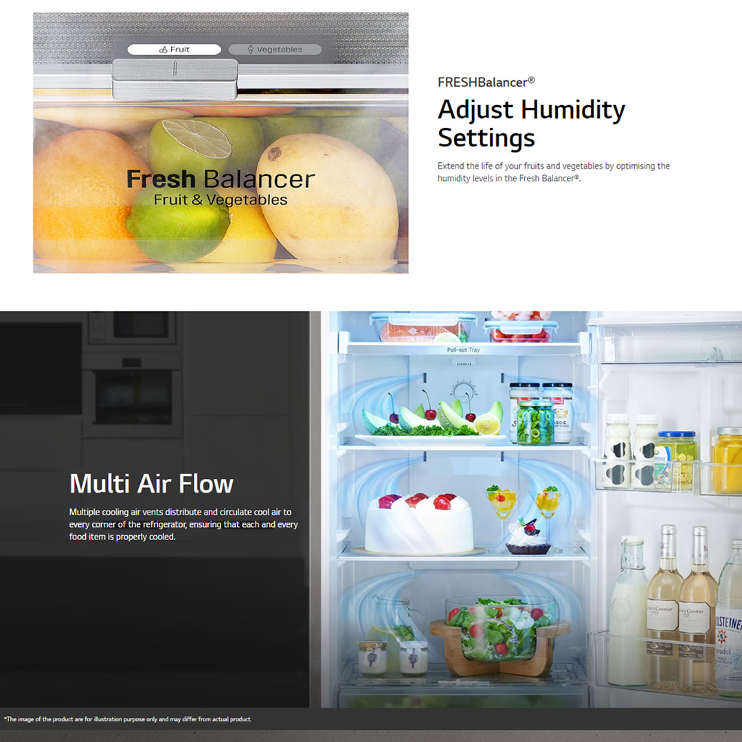 LG 420L 2 Doors Bottom Mount Smart Inverter Refrigerator GC-B529NQCM | FRESHBalancer™ | Multi Air Flow | Moist Balance Crisper | Refrigerator with 1 Year Warranty