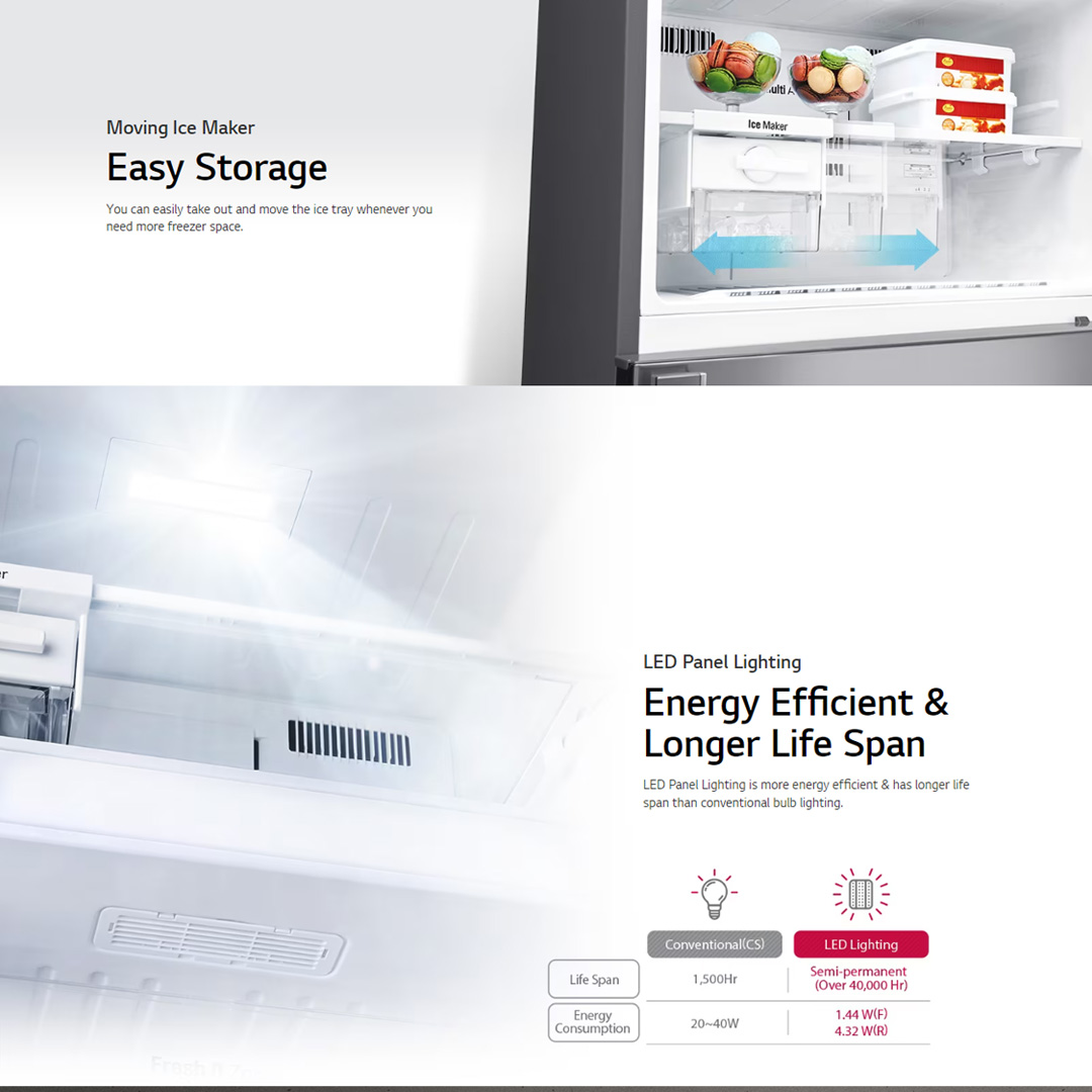LG 516L 2 Doors Top Mount Smart Inverter Refrigerator GN-C602HLCM | Multi Air Flow | Moving Ice Tray | Smart Diagnosis | Refrigerator with 1 Year Warranty