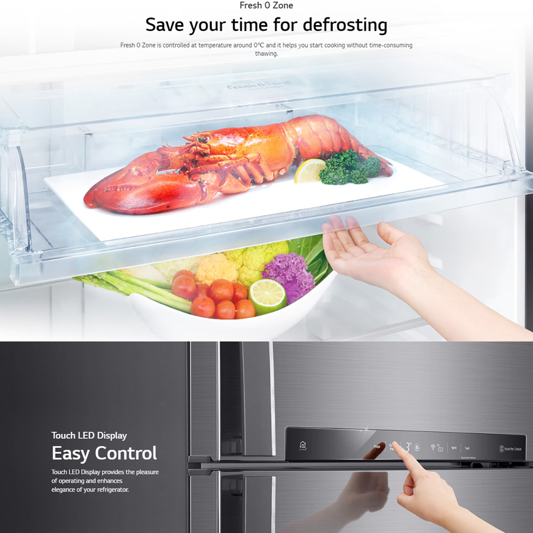 LG 516L 2 Doors Top Mount Smart Inverter Refrigerator GN-H602HXHM | Fresh 0 Zone | Touch LED Display | ThinQ | Refrigerator with 1 Year Warranty