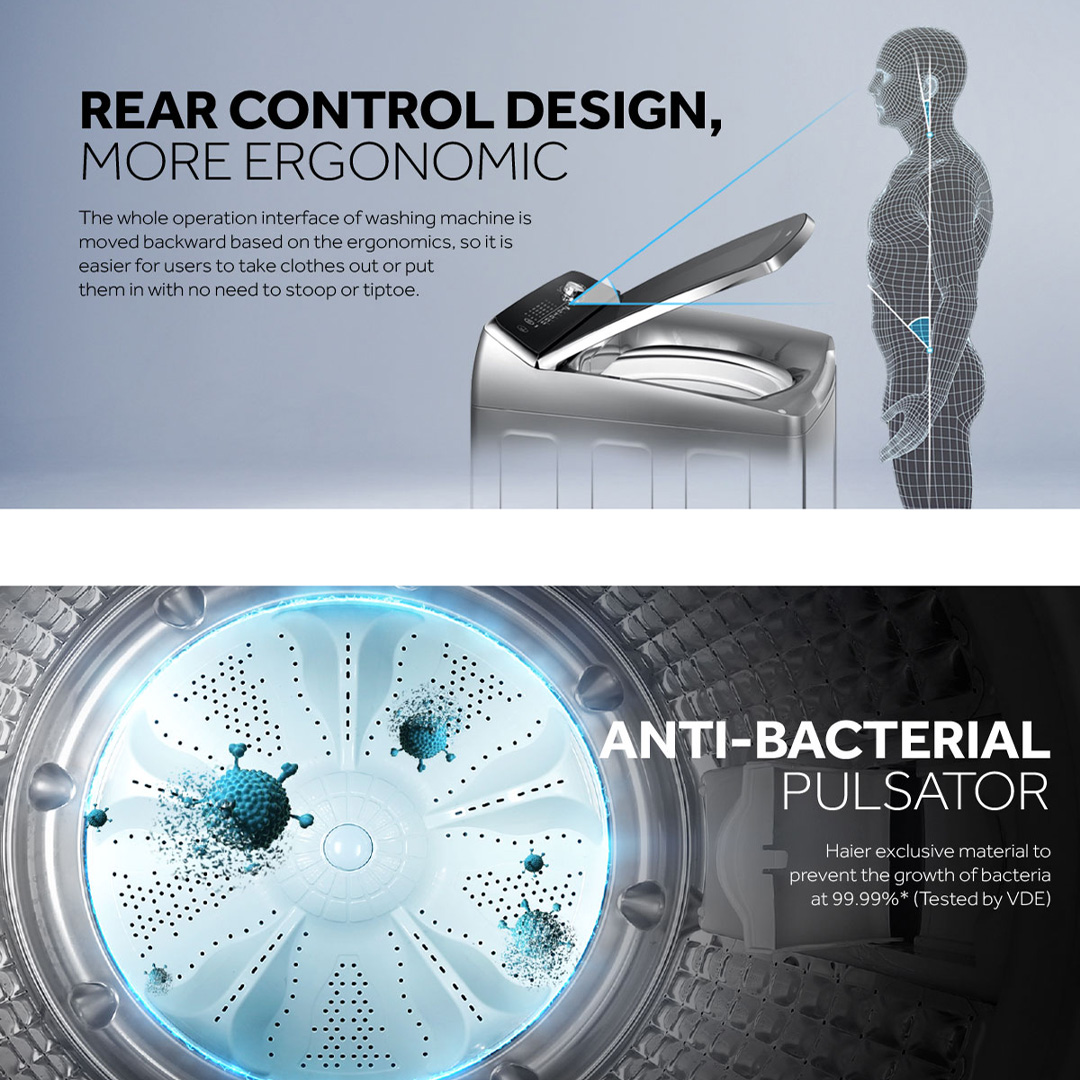 HAIER 10KG/12KG Top Load Washing Machine HWM100-1678ES5/HWM120-1678ES5 | Hijab Mode | Pillow Drum | Rear Control | Dispenser | ABT Pulsator | Auto Restart  | Washing Machine with 2 Year Warranty