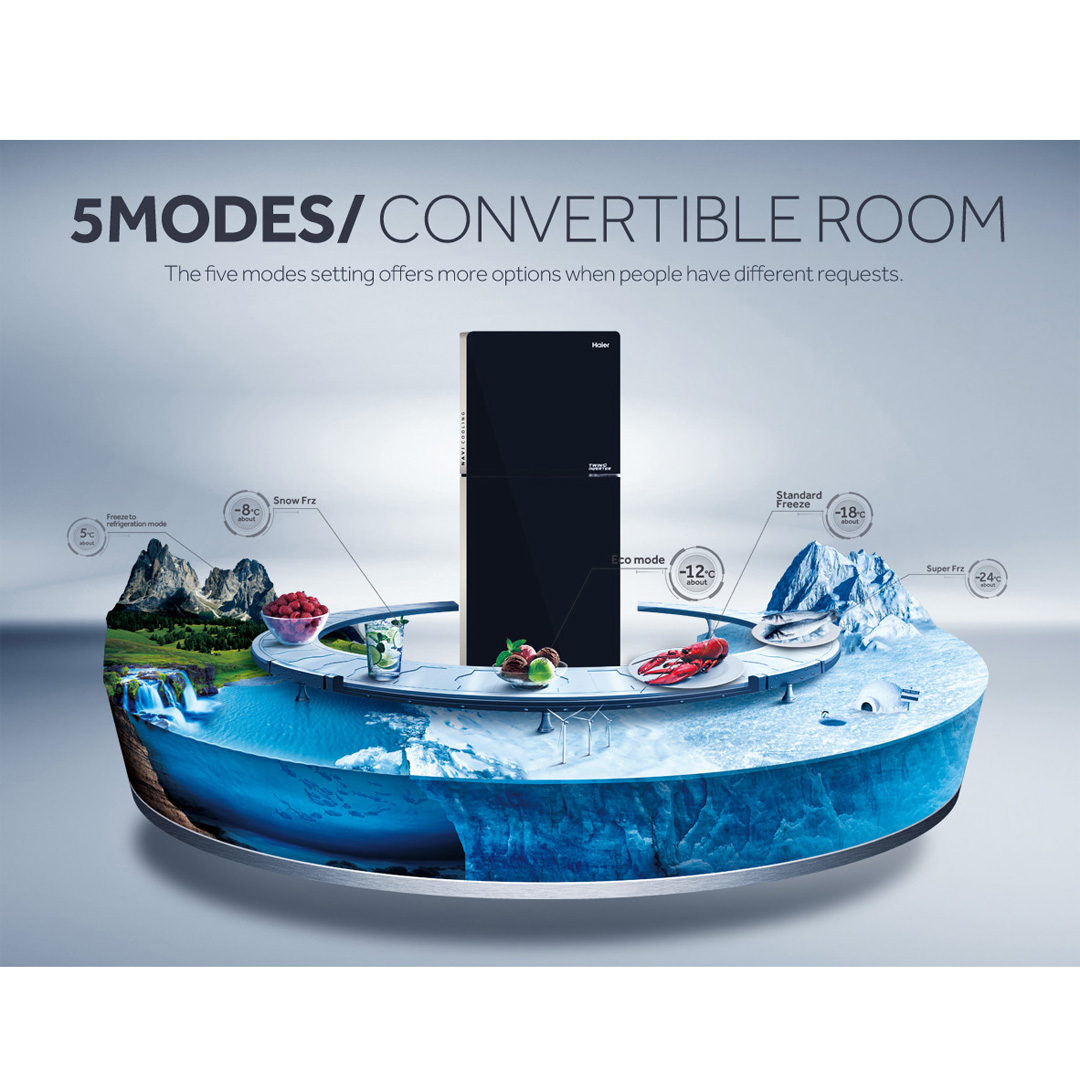 HAIER 284L 2 Doors Glass Series Top Mount Twin Inverter Refrigerator HRF-318IHG | 5-in-1 Navi Cooling Mode  | 360º Precise Cooling | Door Pocket | Humidity Control | Ice Maker | LED Controller | Refrigerators with 2 Year Warranty