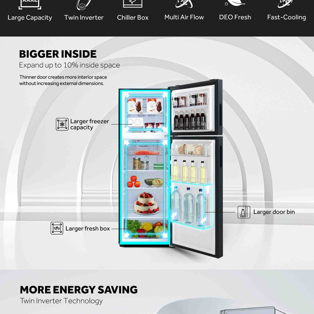 HAIER 458L 2 Doors Top Mount Twin Inverter Refrigerator HRF-458IHM | Chiller Box | Multi Air Flow | No Frost | Egg Tray | Door Pocket | Twist Ice Maker | DEO Fresh | Refrigerator with 2 Year Warranty