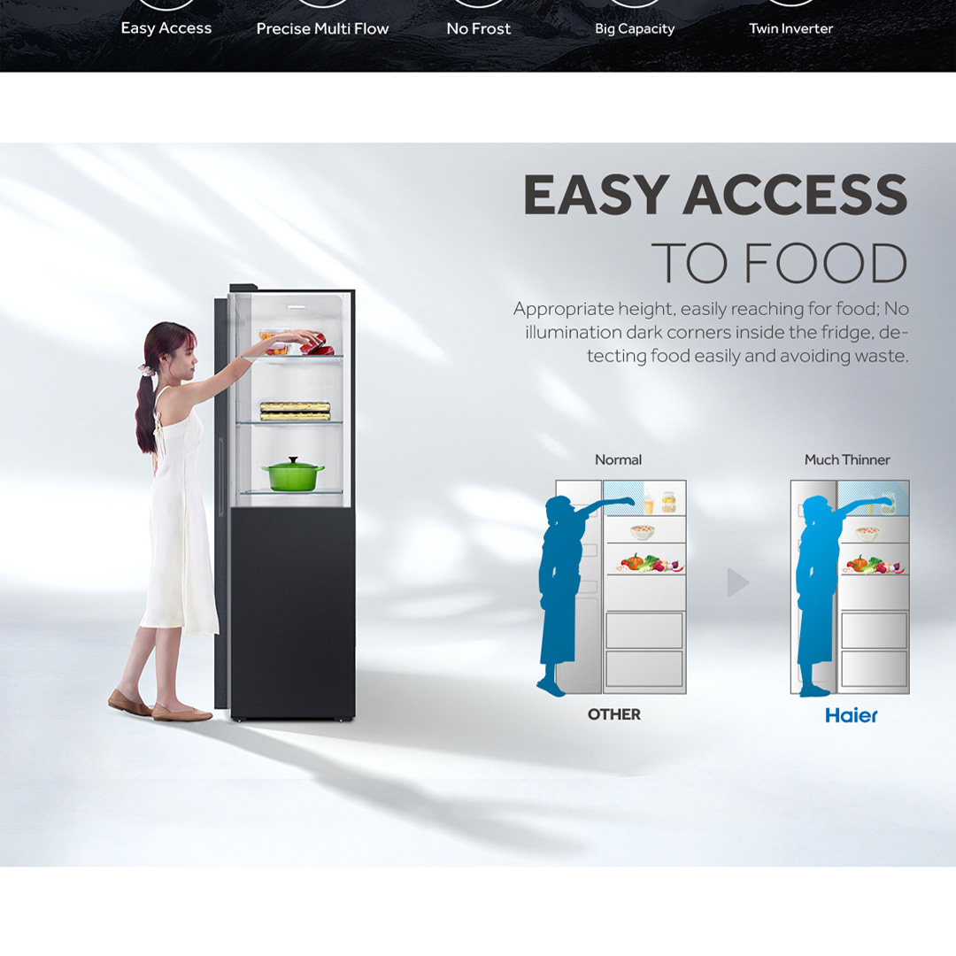 HAIER 569L Side By Side Twin Inverter Refrigerator HSR3918FNPG | No Frost | Touch LED | Door Pocket | Ice Maker | Humidity Control | Refrigerators with 2 Year Warranty