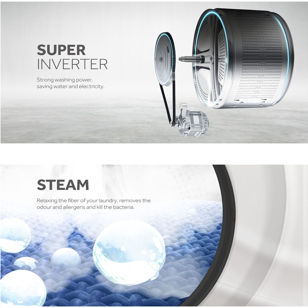 HAIER 9KG Front Load Super Inverter Washing Machine HW90-BP14959S6 |  ABT | Smart Dual Spray | Auto Lock Door | Refresh | Steam | Wave Drum | Washing Machine with 2 Year Warranty