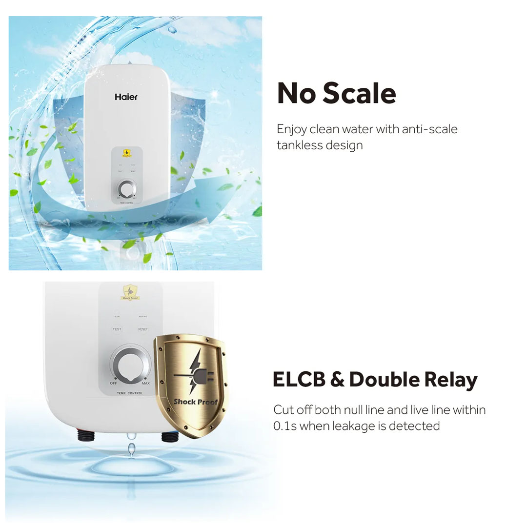 HAIER 3600W Non Pump Water Heater EI36L1(B)/EI36L1 | 3D Heating Technology | Dual Temperature Protection | Shockproof | Water Heater with 2 Year Warranty
