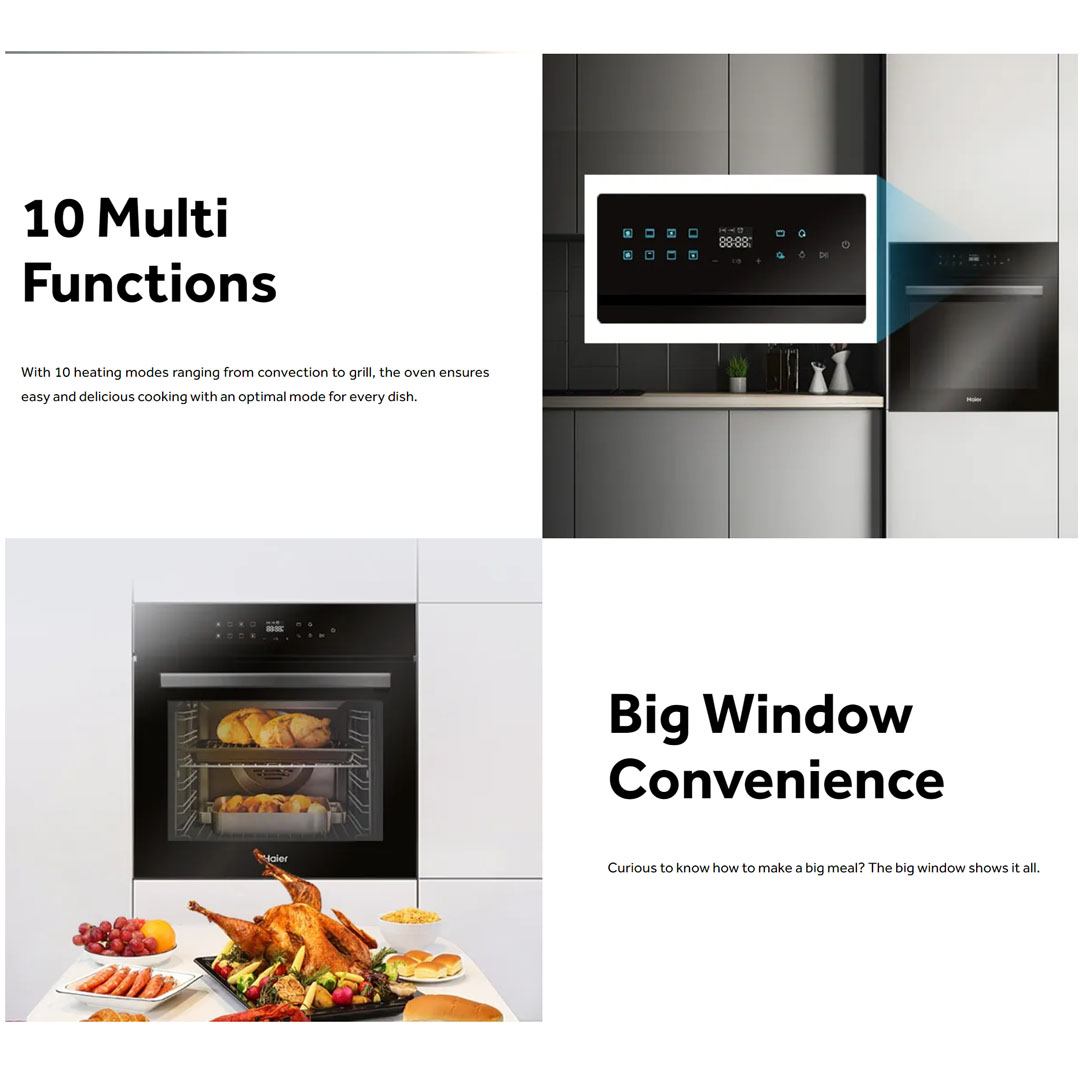 HAIER 76L Built-In Oven Black HO-XT10B | Precise Temperature Control | Triple Layer Glass | Huge Volume | Oven with 2 Year Warranty