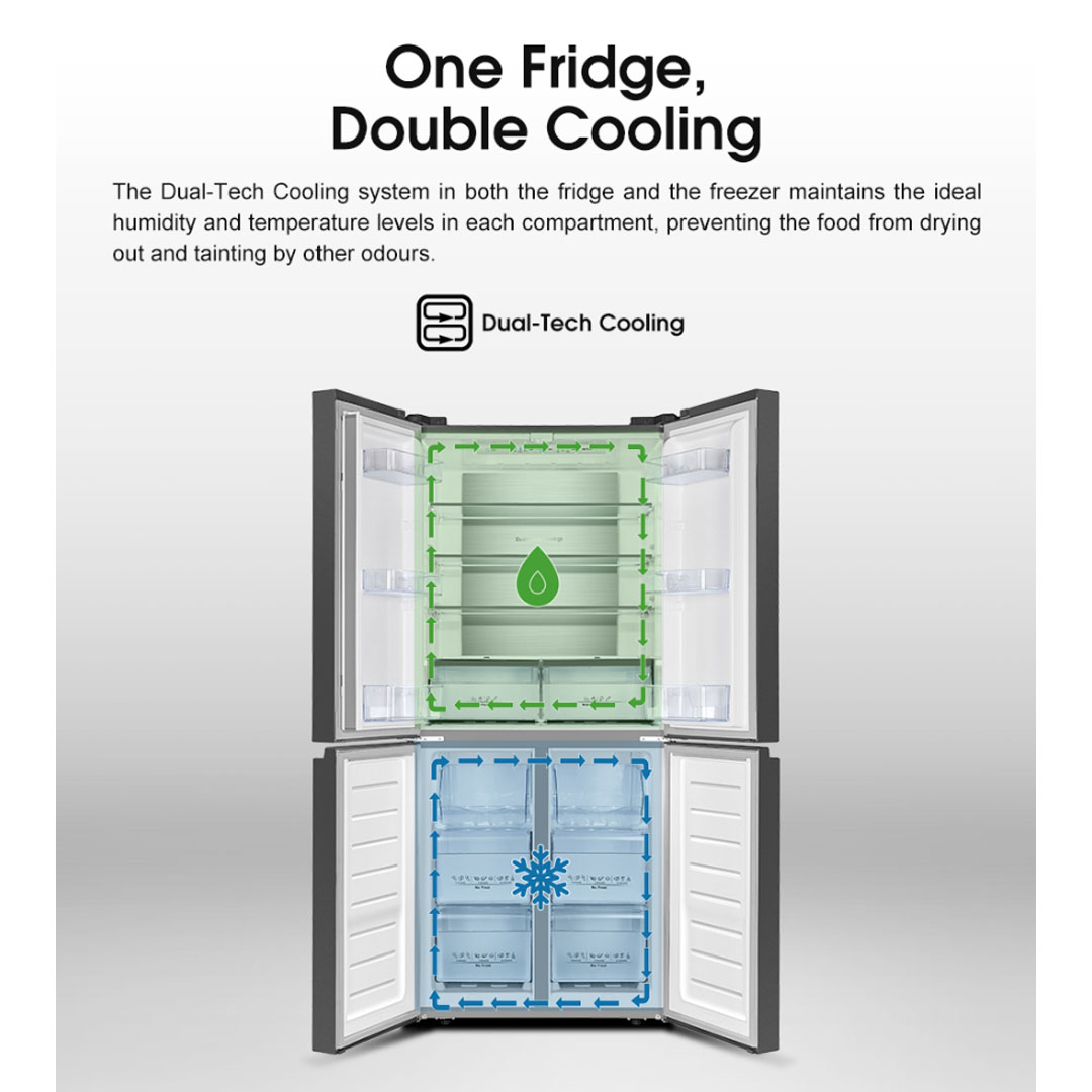 HISENSE 520L Four Doors Inverter Refrigerator RQ568N4ABU | Double Cooling | Metal-Tech Cooling | Led Lighting | Refrigerator with 3 Years Warranty