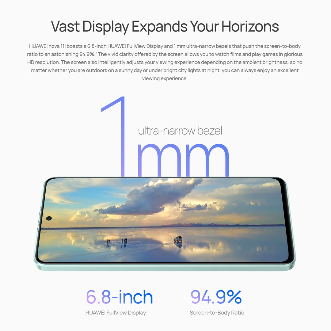 Huawei nova 11i | 8GB+256GB | 6.8" HUAWEi FullView Display | 48MP High-Res Photography | 16MP Selfie Camera | 5000 mAh Big Battery | 40W HUAWEI SuperCharge Turbo | 88db Big Volume | Smartphone with 1 Year Warranty