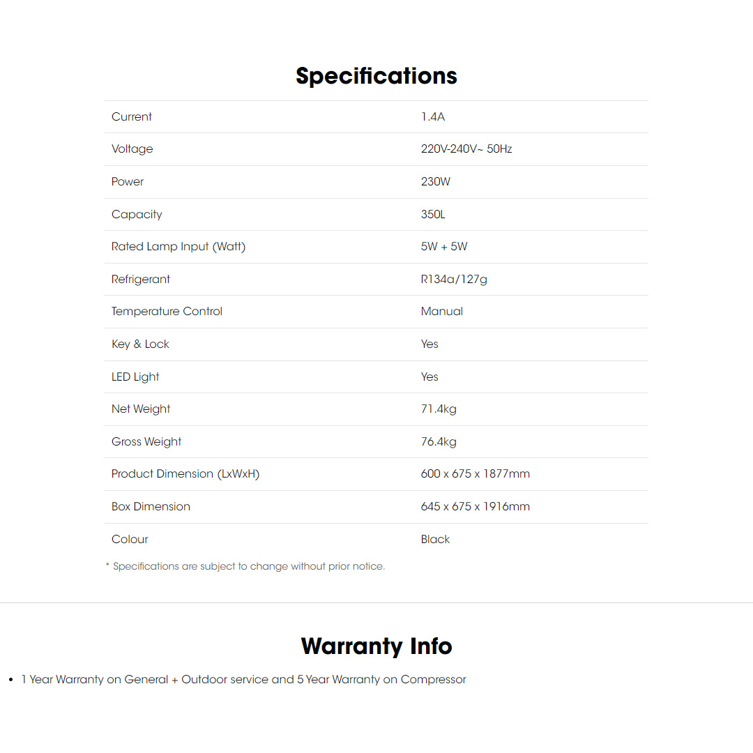 KHIND 350L 1 Door Display Chiller KDS350 | Easy To Clean | Durable Adjustables Shelves | LED Inner Light | Lock & Key | Chiller with 1 Year Warranty