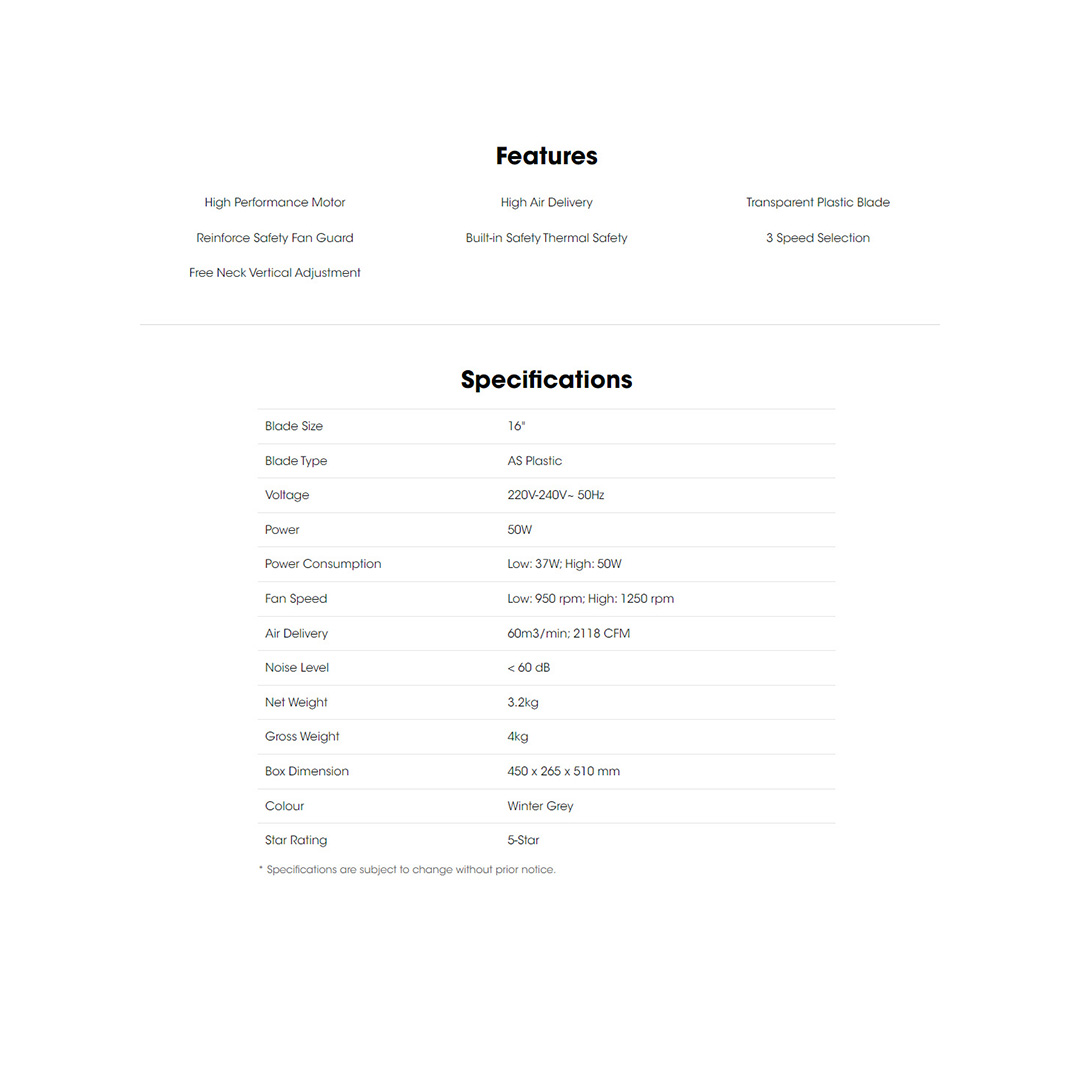 KHIND 16" Table Fan TF166 | 5 Star Energy Saving | Built-in Safety Thermal Fuse | 3 Speed Selection | High Air Delivery | Table Fan with 1 Year Warranty