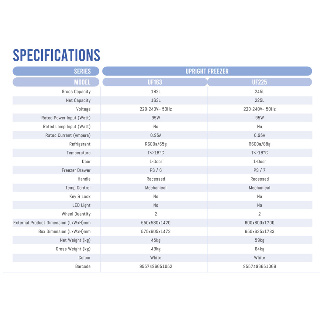 KHIND 245L Chest Freezer UF225 | Adjustable Thermostat | Reversible Door  | Quick Freezing | Freezer with 2 Year Warranty